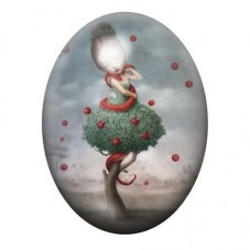Cabochon en Verre Illustré Femme-Serpent aux Fruits Rouges 13x18, 18x25 ou 30x40mm pour la création de bijoux fantaisie - DIY