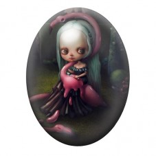 Cabochon en Verre Illustré Jeune Fille à la Pieuvre Pourpre 13x18, 18x25 ou 30x40mm pour la création de bijoux fantaisie - DIY