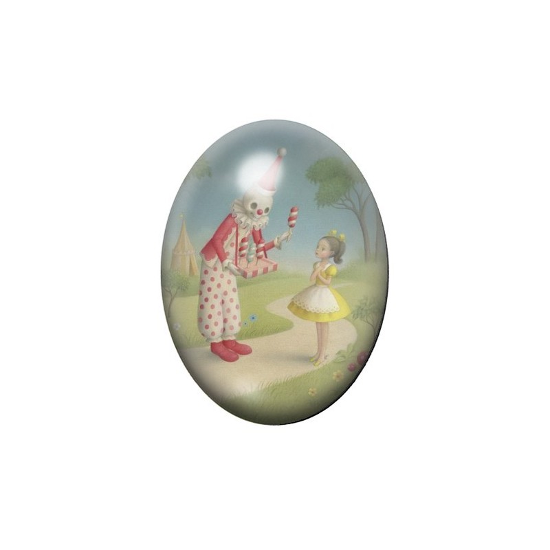 Cabochon en Verre Illustré Fille Clown Étrange 13x18, 18x25 ou 30x40mm