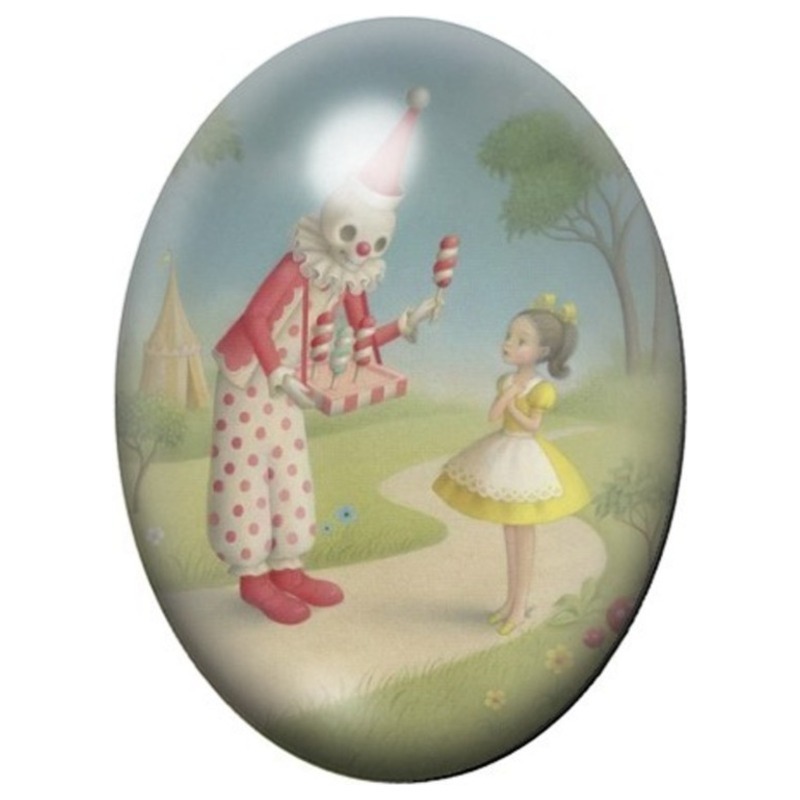 Cabochon en Verre Illustré Petite Fille et Squelette Musicien 13x18, 18x25 ou 30x40mm