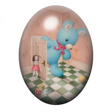 Cabochon en Verre Illustré Souris Bleue et Petite Fille 13x18, 18x25 ou 30x40mm pour la création de bijoux fantaisie - DIY
