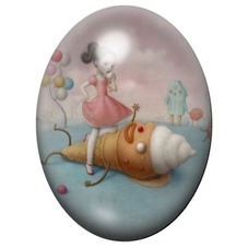 Cabochon en Verre Illustré Jeune Fille sur une Abeille Géante 13x18, 18x25 ou 30x40mm pour la création de bijoux fantaisie - DIY