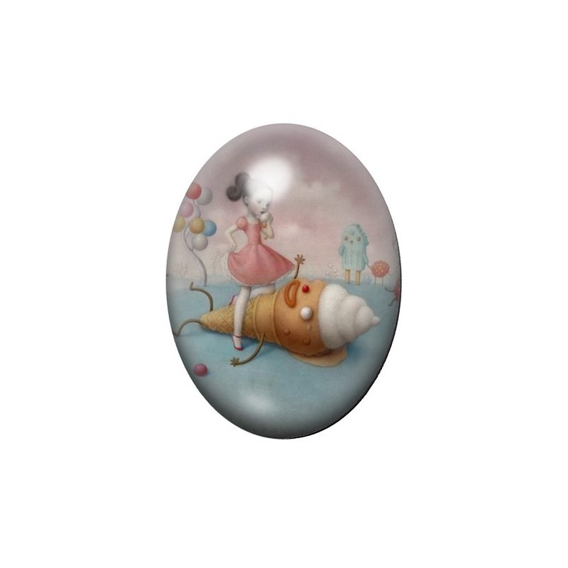 Cabochon en Verre Illustré Fille Glace Géante Étrange 13x18, 18x25 ou 30x40mm