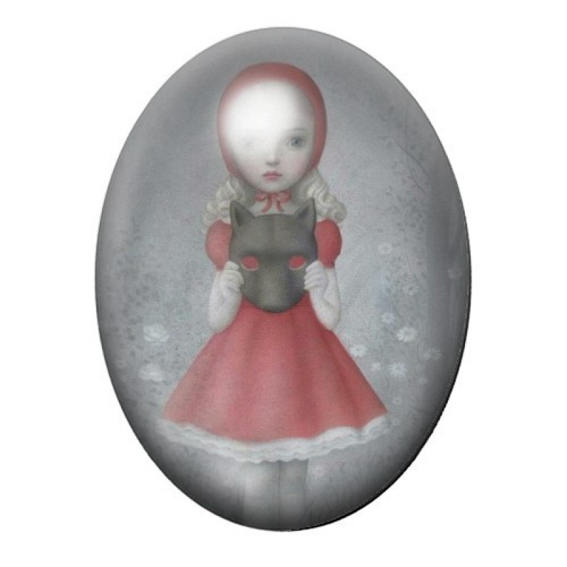 Cabochon en Verre Illustré Chaperon Rouge Étrange 13x18, 18x25 ou 30x40mm