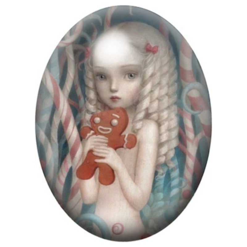 Cabochon en Verre Illustré Ange au Bonhomme en Pain d’Épices 13x18, 18x25 ou 30x40mm