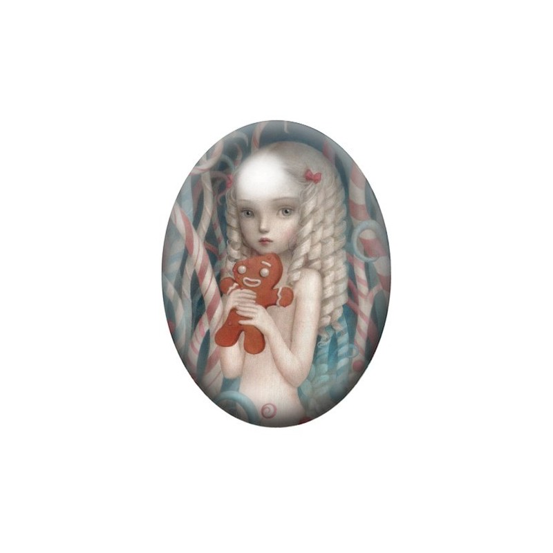 Cabochon en Verre Illustré Fille Ti Biscuit Étrange 13x18, 18x25 ou 30x40mm