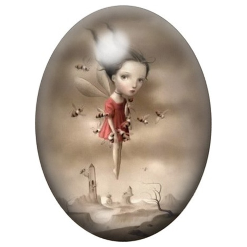 Cabochon en Verre Illustré Petite Fille Rouge aux Insectes 13x18, 18x25 ou 30x40mm