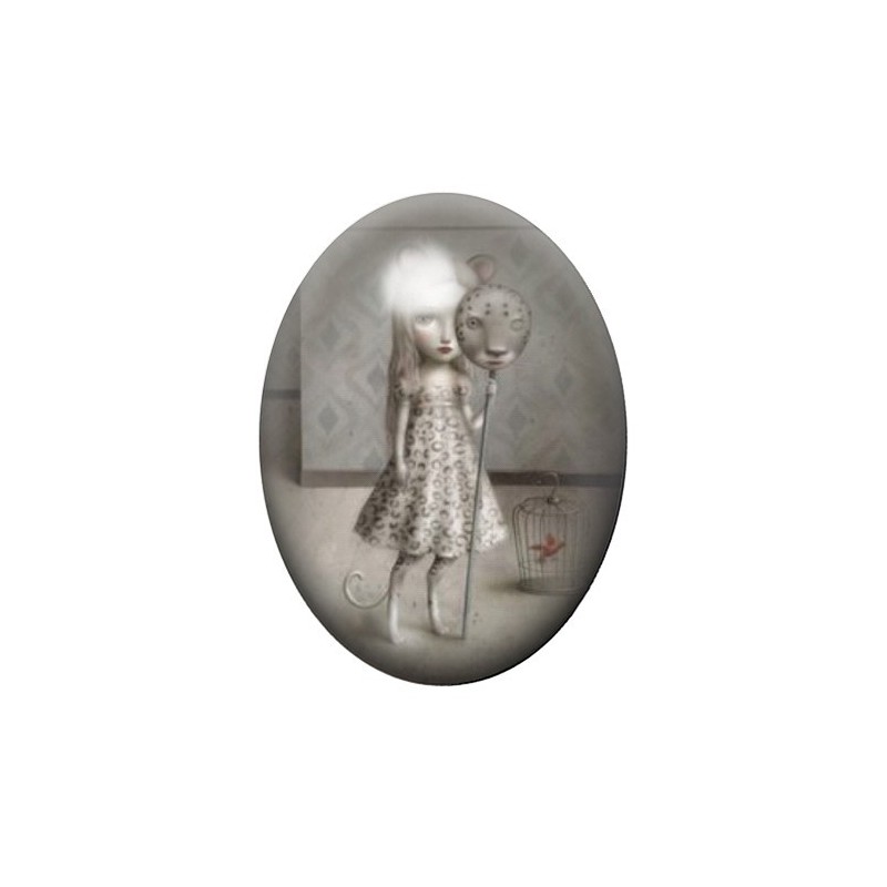 Cabochon en Verre Illustré Fille Léopard Étrange 13x18, 18x25 ou 30x40mm