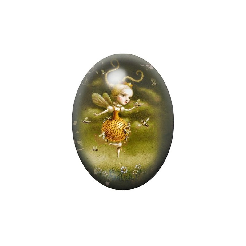 Cabochon en Verre Illustré Fille Abeille Étrange 13x18, 18x25 ou 30x40mm