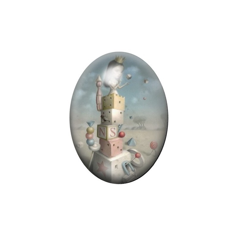 Cabochon en Verre Illustré Fille Château de Cubes Étrange 13x18, 18x25 ou 30x40mm