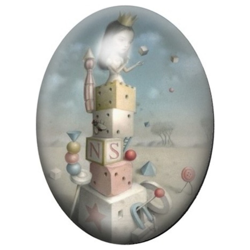 Cabochon en Verre Illustré Tour de Jouets et Petit Lapin 13x18, 18x25 ou 30x40mm