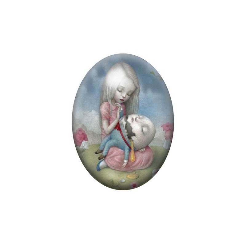 Cabochon en Verre Illustré Fille Humpty Dumpty Étrange 13x18, 18x25 ou 30x40mm