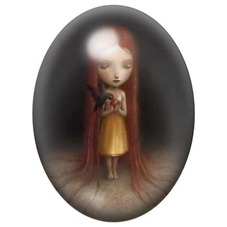 Cabochon en Verre Illustré Fillette aux Longs Cheveux Rouges 13x18, 18x25 ou 30x40mm pour la création de bijoux fantaisie - DIY