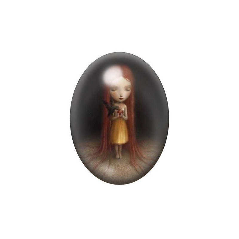 Cabochon en Verre Illustré Fille Cheveux Arbre Étrange 13x18, 18x25 ou 30x40mm