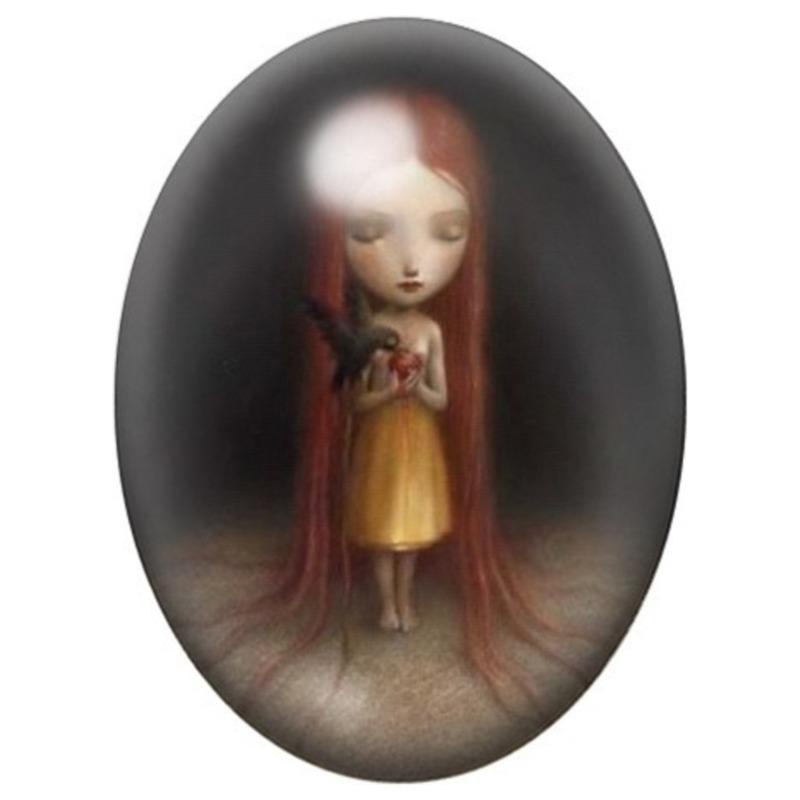 Cabochon en Verre Illustré Fillette aux Longs Cheveux Rouges 13x18, 18x25 ou 30x40mm