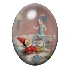 Cabochon en Verre Illustré Fillette et Pantin Rouge 13x18, 18x25 ou 30x40mm pour la création de bijoux fantaisie - DIY