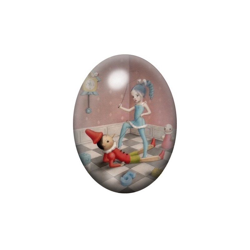 Cabochon en Verre Illustré Fille Pantin Étrange 13x18, 18x25 ou 30x40mm
