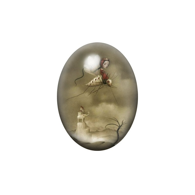 Cabochon en Verre Illustré Fille Moustique Étrange 13x18, 18x25 ou 30x40mm