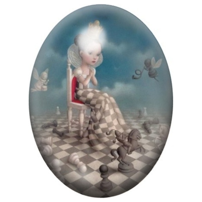 Cabochon en Verre Illustré Reine de l’Échiquier aux Papillons 13x18, 18x25 ou 30x40mm