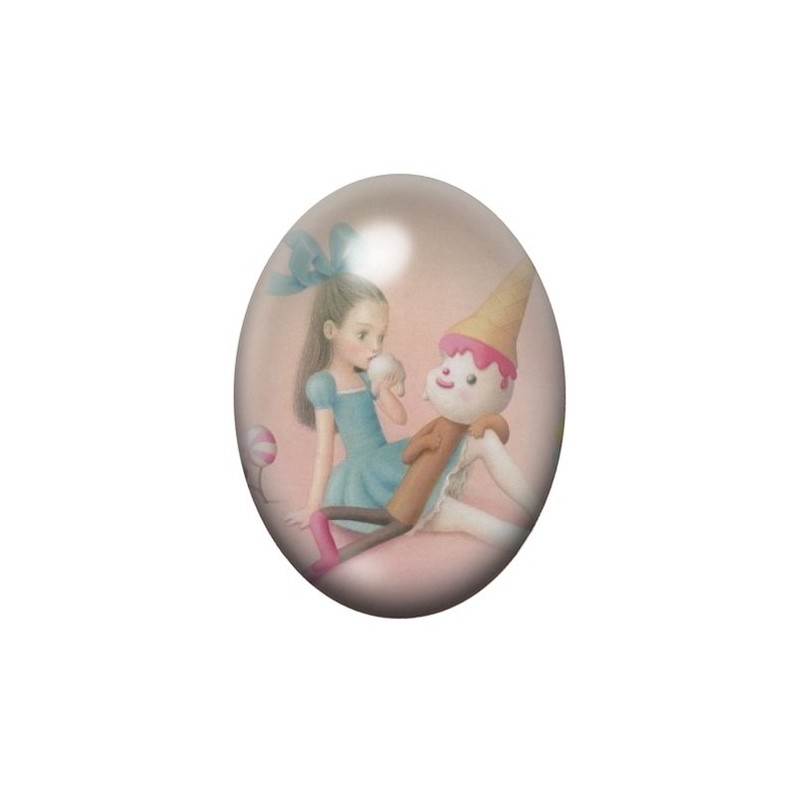 Cabochon en Verre Illustré Fille Glace Étrange 13x18, 18x25 ou 30x40mm