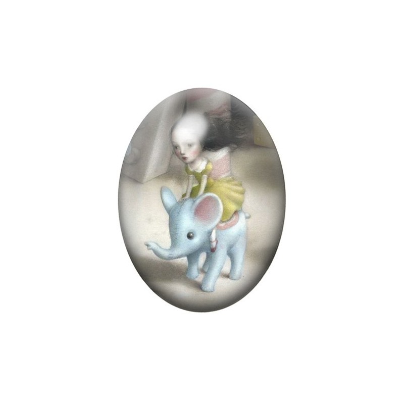 Cabochon en Verre Illustré Fille Éléphant Étrange 13x18, 18x25 ou 30x40mm