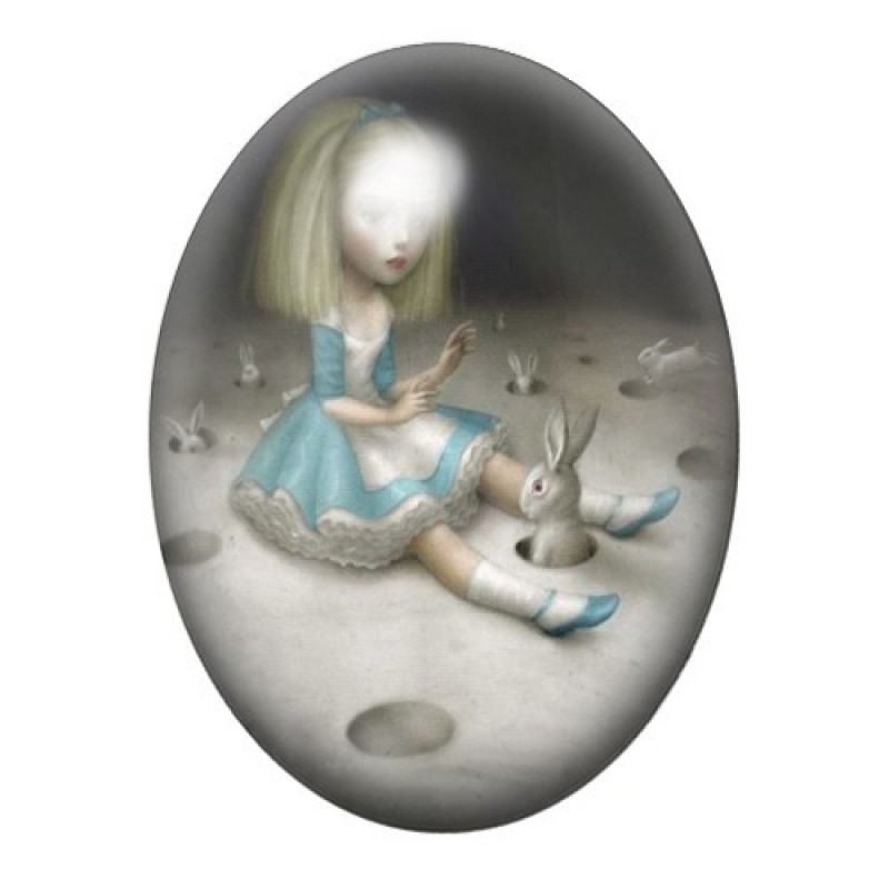 Cabochon en Verre Illustré Alice au Pays des Mervelles Étrange 13x18, 18x25 ou 30x40mm