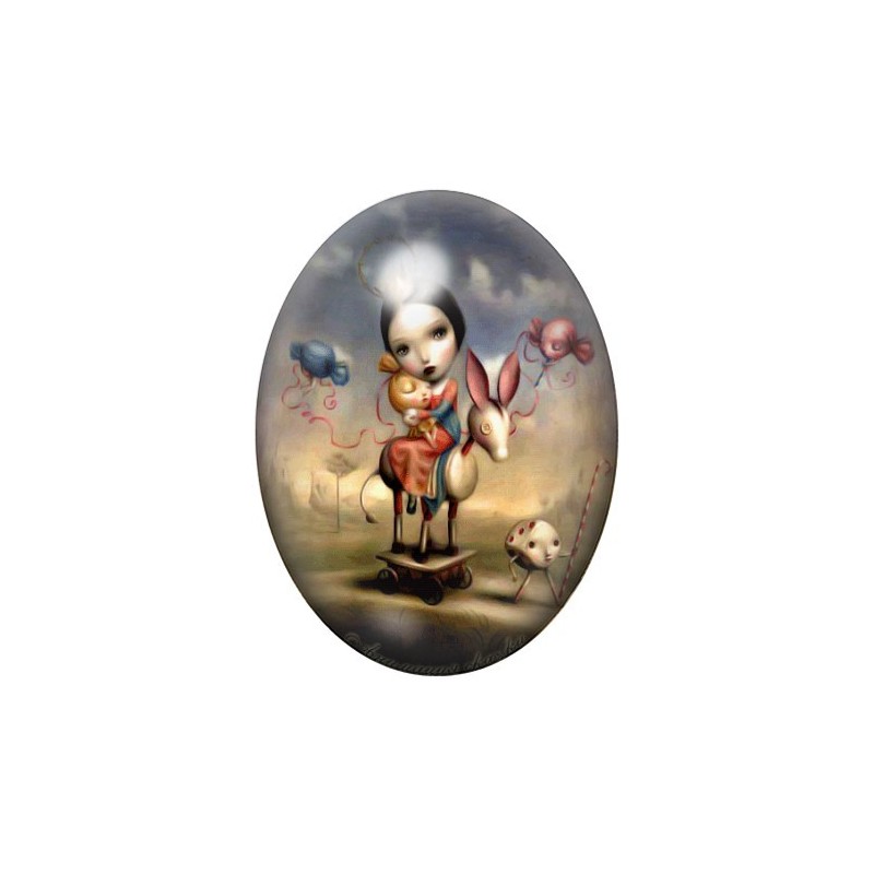 Cabochon en Verre Illustré Fille Bébé Étrange 13x18, 18x25 ou 30x40mm