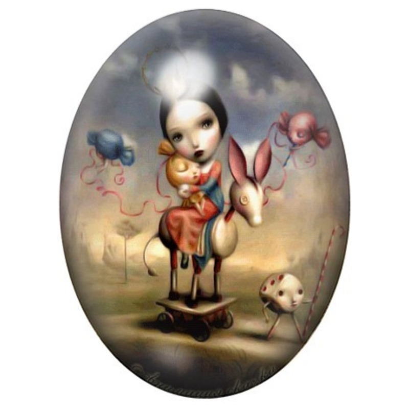 Cabochon en Verre Illustré Pantin aux Ballons et Petit Chien 13x18, 18x25 ou 30x40mm