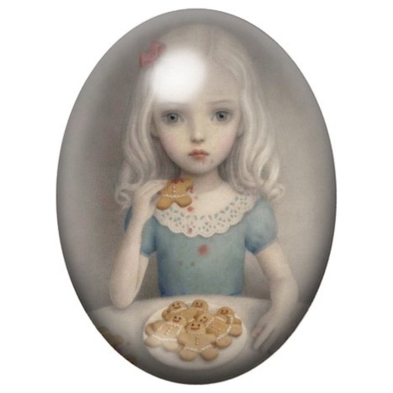 Cabochon en Verre Illustré Fillette au Plateau de Biscuits 13x18, 18x25 ou 30x40mm