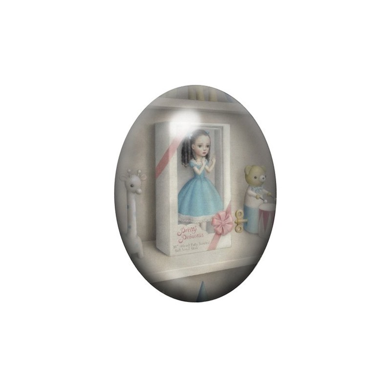 Cabochon en Verre Illustré Fille Poupée Boîte Étrange 13x18, 18x25 ou 30x40mm