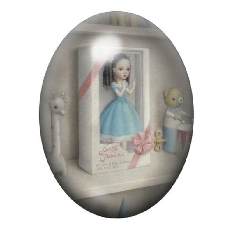 Cabochon en Verre Illustré Poupée dans sa Boîte à Jouets 13x18, 18x25 ou 30x40mm