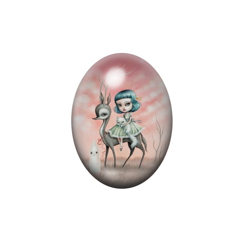 Cabochon en Verre Illustré Fille Étrange 13x18, 18x25 ou 30x40mm
