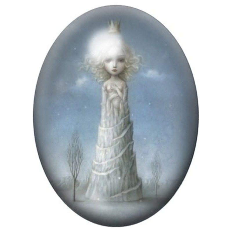 Cabochon en Verre Illustré Dame Blanche dans la Brume 13x18, 18x25 ou 30x40mm