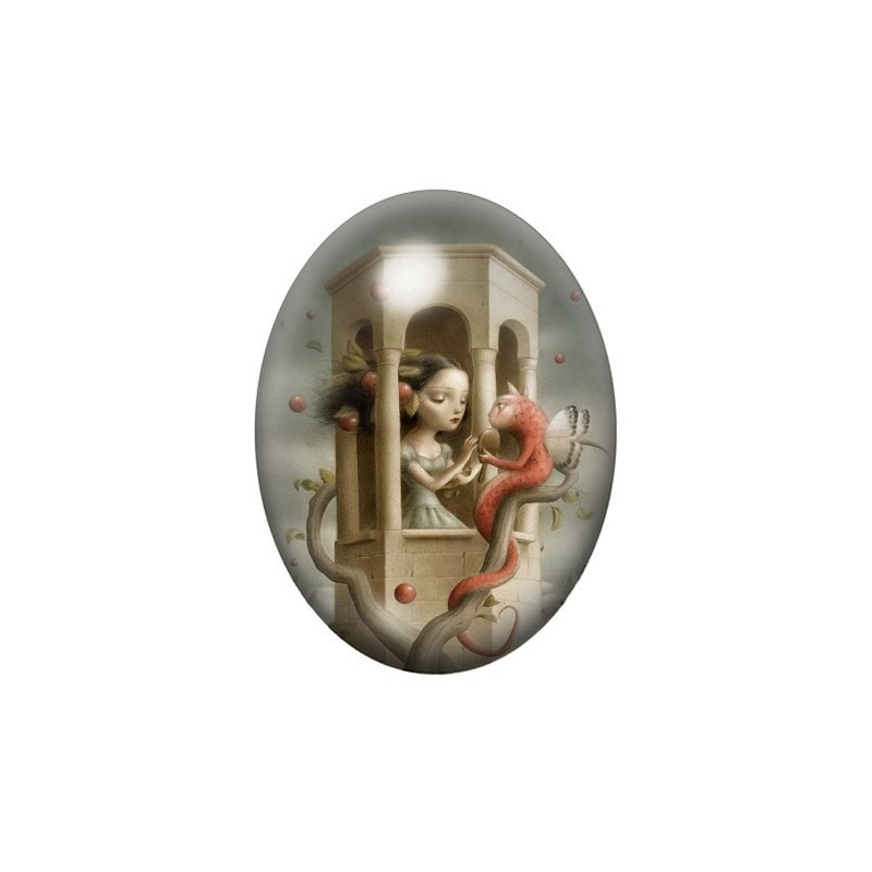 Cabochon en Verre Illustré Fille Étrange 13x18, 18x25 ou 30x40mm