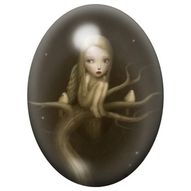 Cabochon en Verre Illustré Fillette dans la Graine Noire 13x18, 18x25 ou 30x40mm
