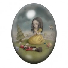 Cabochon en Verre Illustré Fillette en Jaune au Jardin Abandonné 13x18, 18x25 ou 30x40mm pour la création de bijoux fantaisie - 