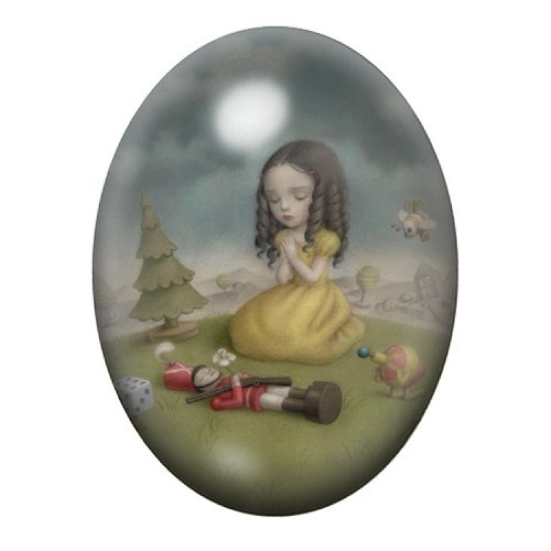 Cabochon en Verre Illustré Fille Étrange 13x18, 18x25 ou 30x40mm