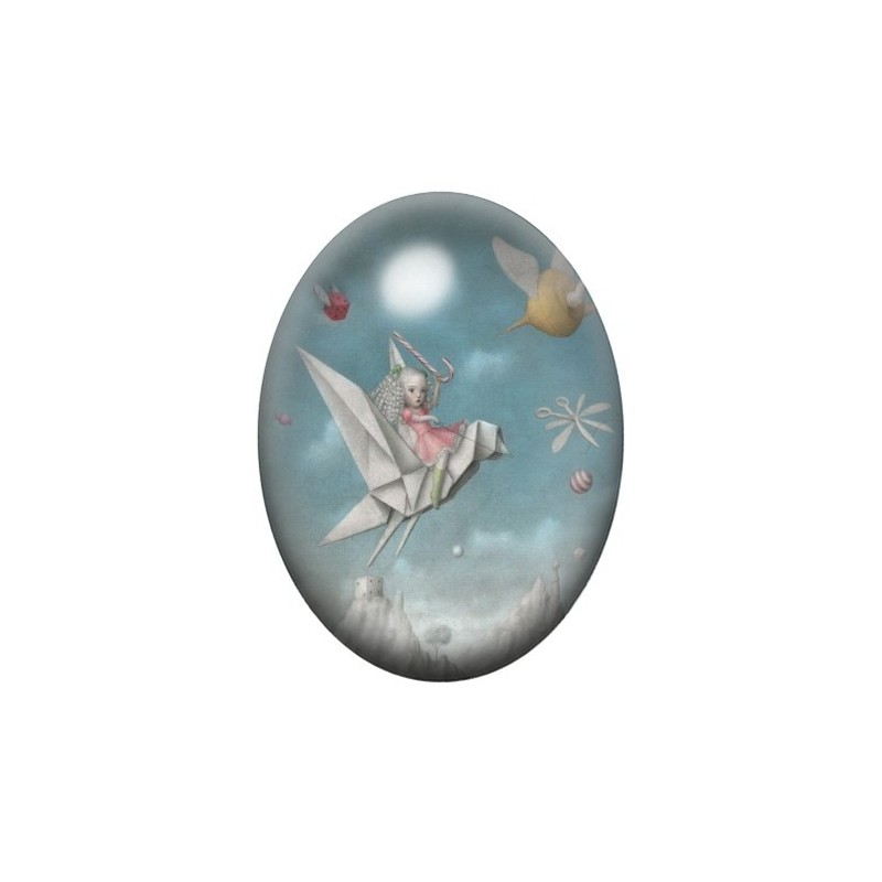 Cabochon en Verre Illustré Fille Étrange 13x18, 18x25 ou 30x40mm