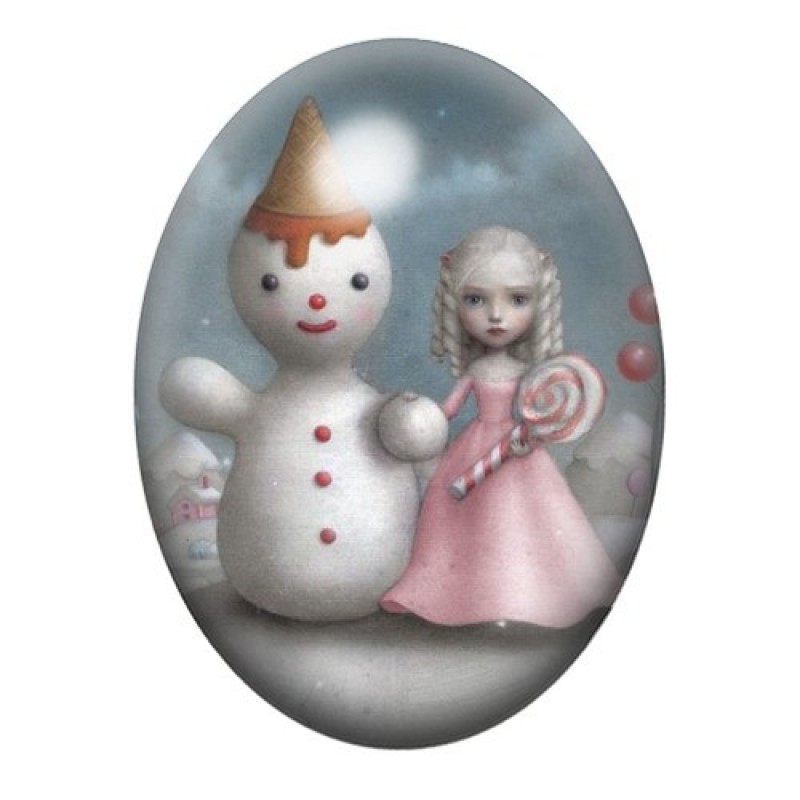 Cabochon en Verre Illustré Fille Étrange 13x18, 18x25 ou 30x40mm