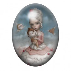 Cabochon en Verre Illustré Fillette à la Poupée Couronnée 13x18, 18x25 ou 30x40mm pour la création de bijoux fantaisie - DIY