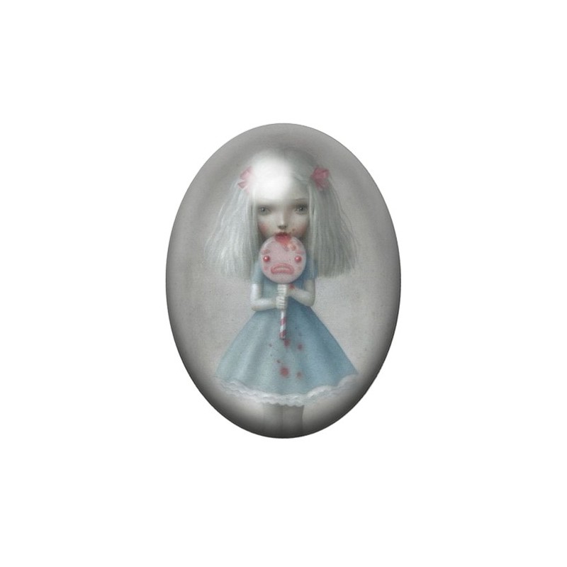 Cabochon en Verre Illustré Petite Fille Sucette Étrange 13x18, 18x25 ou 30x40mm