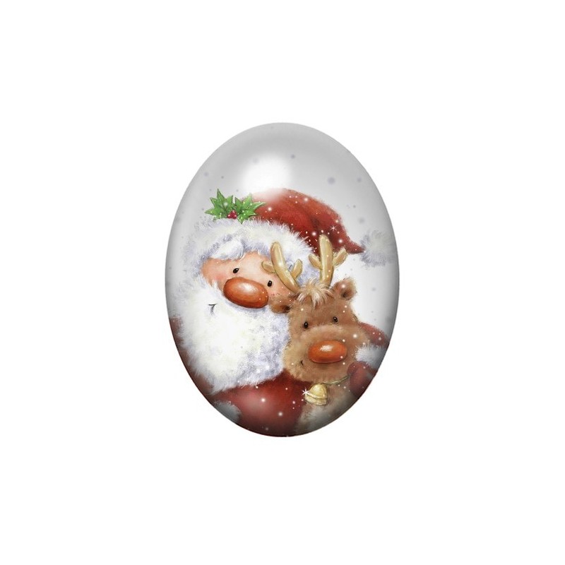 Cabochon en Verre Illustré Père Noël et Renne au Nez Rouge 13x18, 18x25 ou 30x40mm