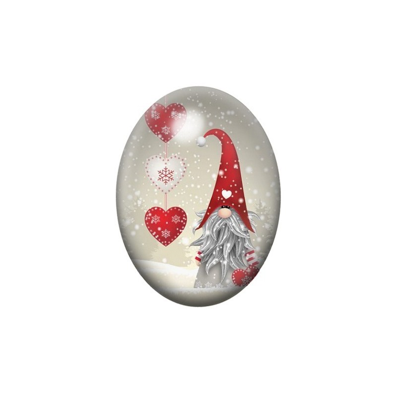 Cabochon en Verre Illustré Lutin de Noël aux Cœurs Rouges 13x18, 18x25 ou 30x40mm