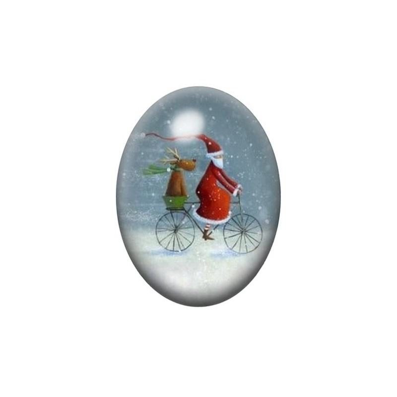 Cabochon en Verre Illustré Père Noël et Renne à Vélo 13x18, 18x25 ou 30x40mm