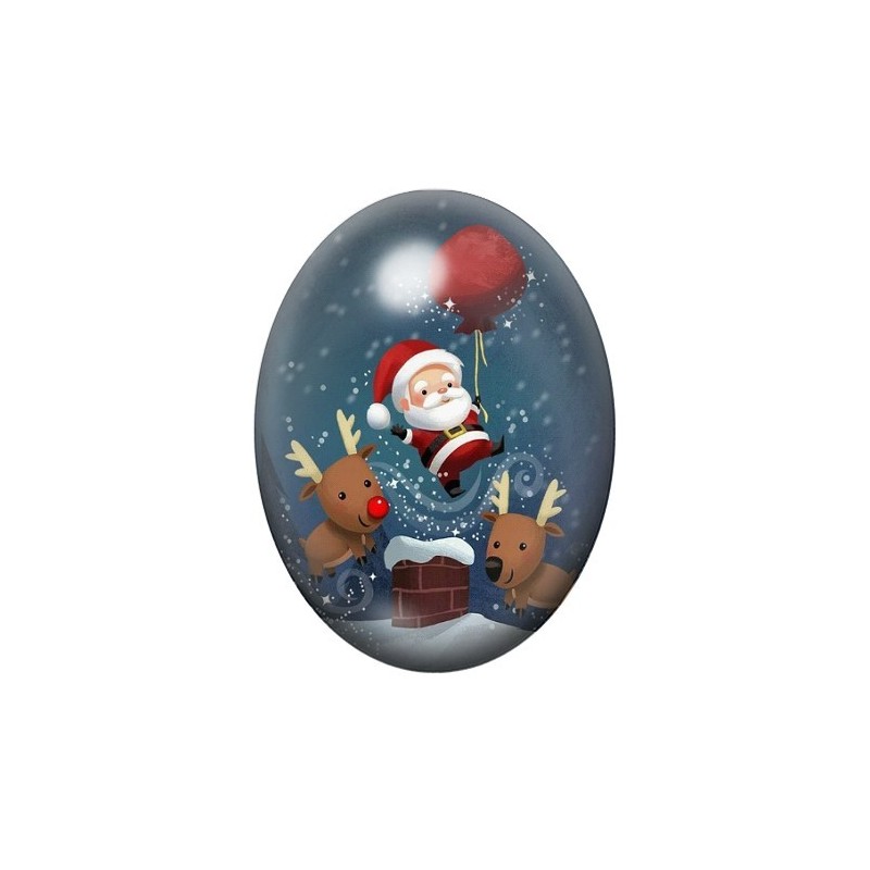 Cabochon en Verre Illustré Père Noël au Ballon Rouge 13x18, 18x25 ou 30x40mm
