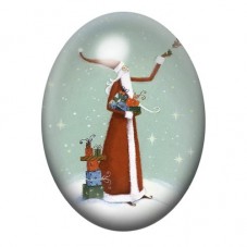 Cabochon en Verre Illustré Père Noël au Long Manteau et au Renne 13x18, 18x25 ou 30x40mm pour la création de bijoux fantaisie - 