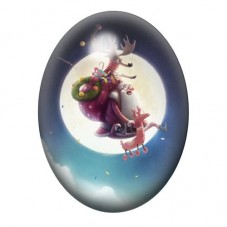 Cabochon en Verre Illustré Père Noël en Traîneau devant la Lune 13x18, 18x25 ou 30x40mm pour la création de bijoux fantaisie - D