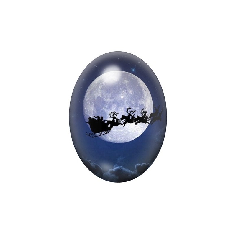 Cabochon en Verre Illustré Traîneau du Père Noël sous la Lune 13x18, 18x25 ou 30x40mm
