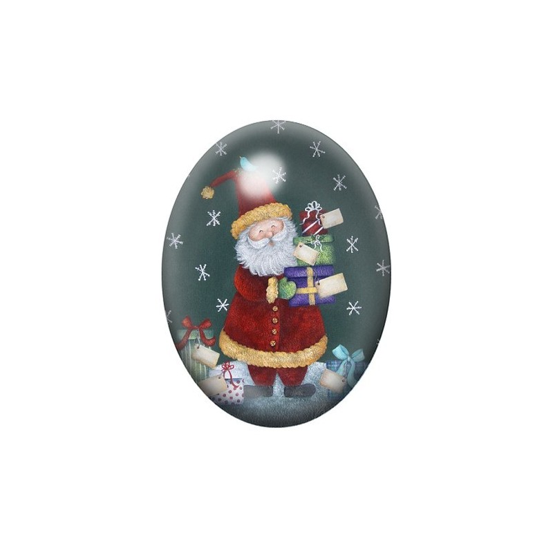 Cabochon en Verre Illustré Père Noël aux Cadeaux Colorés 13x18, 18x25 ou 30x40mm