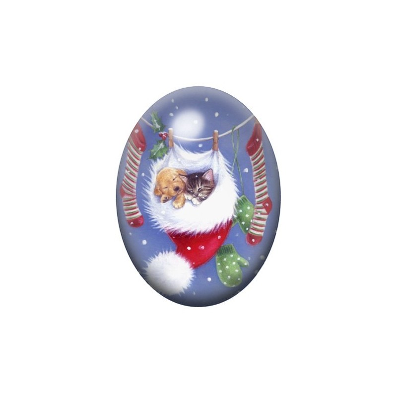 Cabochon en Verre Illustré Chat Endormi dans une Chaussette 13x18, 18x25 ou 30x40mm